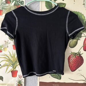 Hollister Women’s Black White Stitching Black Crop Top